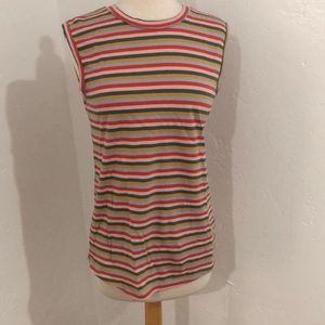 EUC ban.do Pink and Green Striped Muscle Tank Size Small